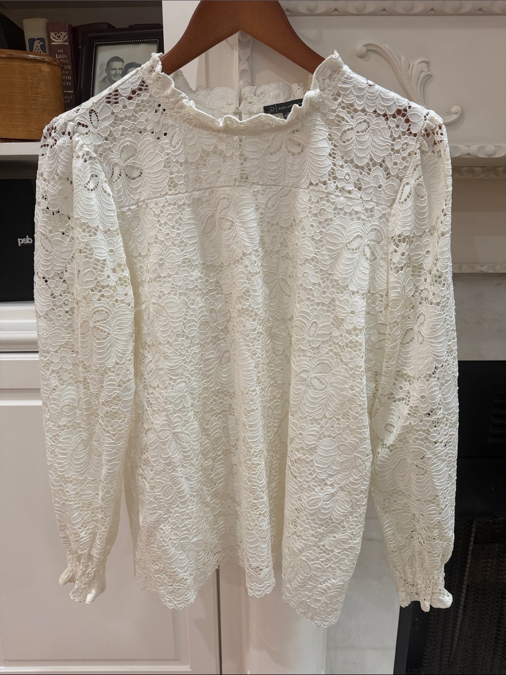 Adrianna Papell Large White Lace Top Ruffle Balloon Sleeve Wedding Romantic Boho